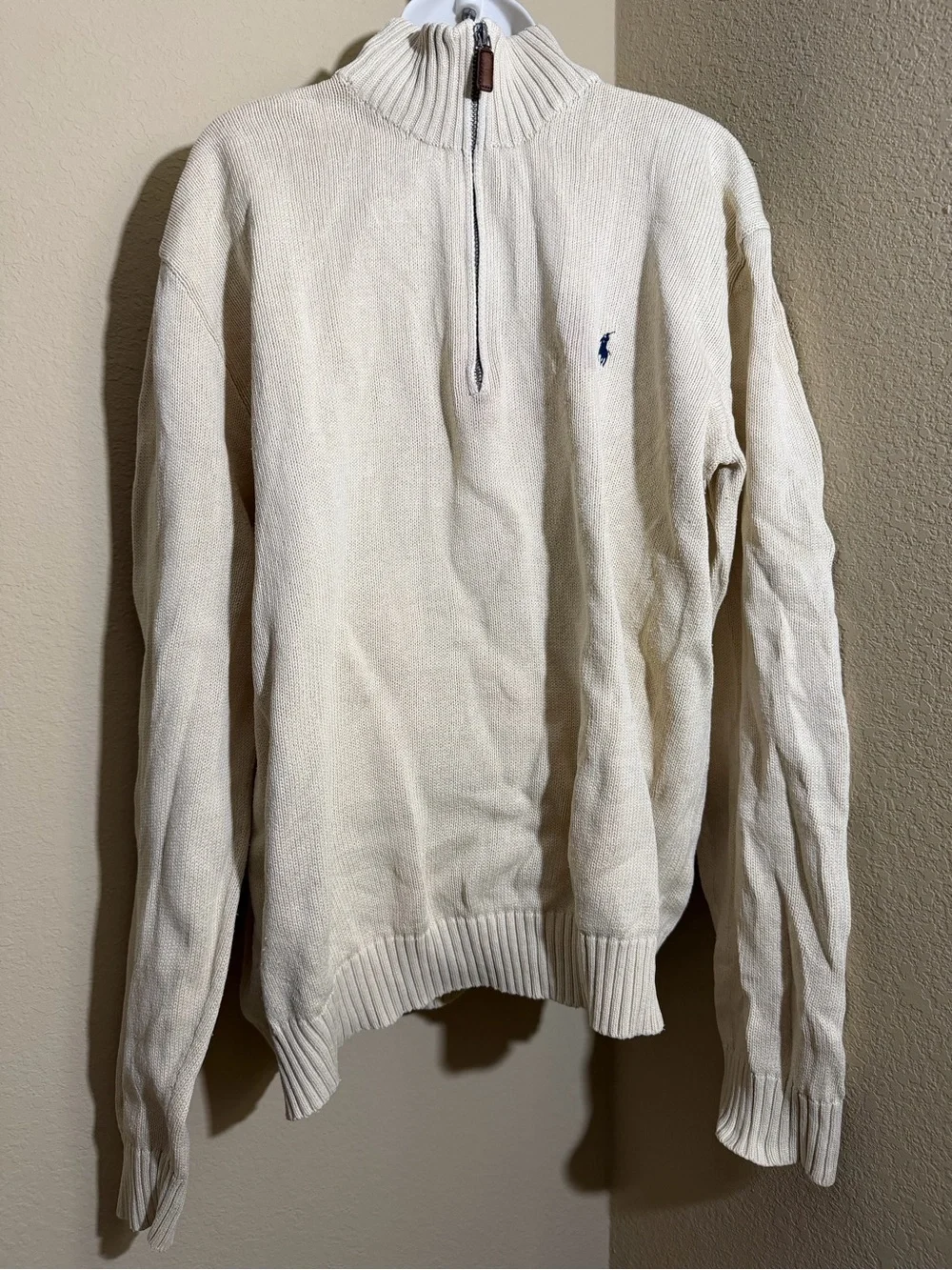 Polo by Ralph Lauren Cream Quarter-Zip Knit Pullover 100% cotton XL mock neck
